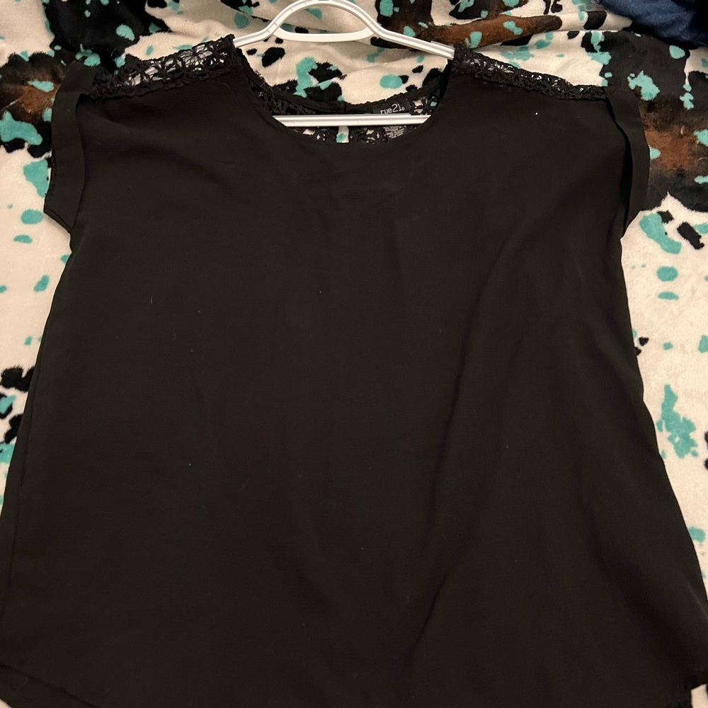 Elegant Black Lace Trim Women's Top